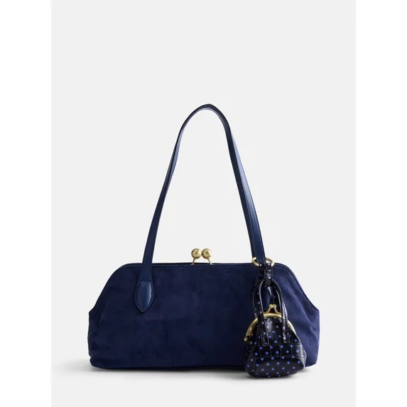 Free Assembly Women's Faux Suede Shoulder Bag with Mini Bag Charm, Navy Water | Walmart (US)