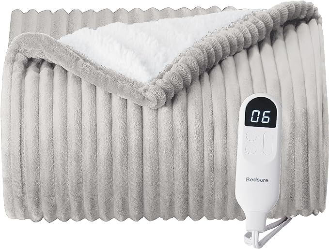 Bedsure Electric Blanket Heated Throw - Soft Ribbed Flannel Heated Blanket, Fast Heating Electric... | Amazon (US)