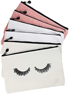6 Pieces Eyelash Makeup Bags Canvas Makeup Bags Travel Make up Pouches with Zipper Lash Cosmetic ... | Amazon (US)