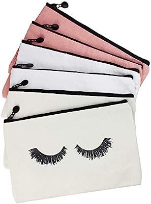 6 Pieces Eyelash Makeup Bags Canvas Makeup Bags Travel Make up Pouches with Zipper Lash Cosmetic ... | Amazon (US)
