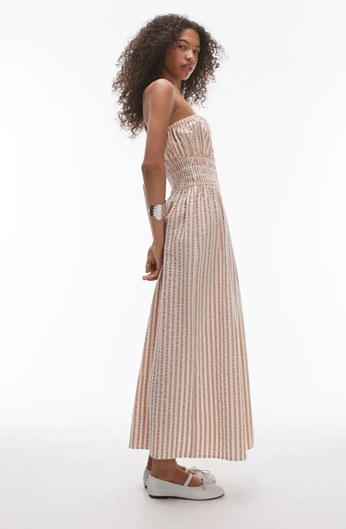 Stripe Strapless Cotton Seersucker Cover-Up Maxi Dress | Nordstrom