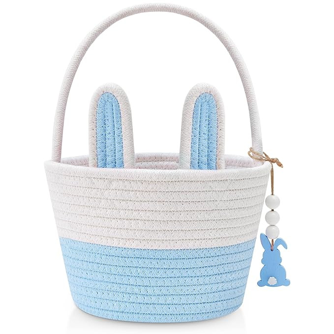 Easter Baskets for Kids, Blue Small Personalized Bunny Easter Basket Empty with Handle, Basket Ta... | Amazon (US)
