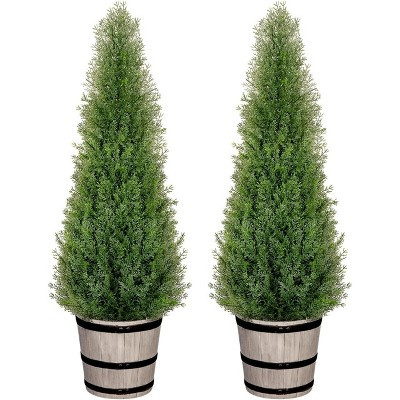 3 ft Artificial Cedar Tree with Planter Set 2 Faux Topiary Cedar Plants Realistic Potted Plants f... | Target