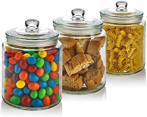 3 Pc 30oz Clear Glass Storage Jar with Lids - Airtight Food Jars - Glass Kitchen Containers for P... | Amazon (US)