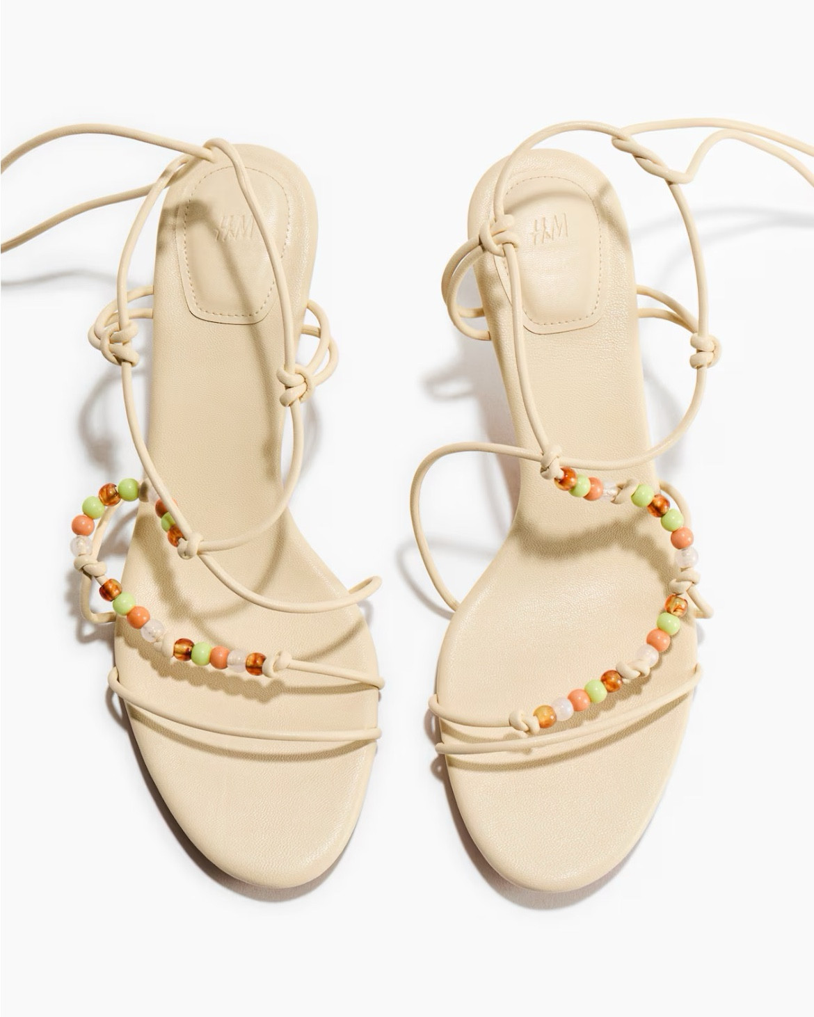 Beige beaded strappy heeled sandals 

#LTKSeasonal