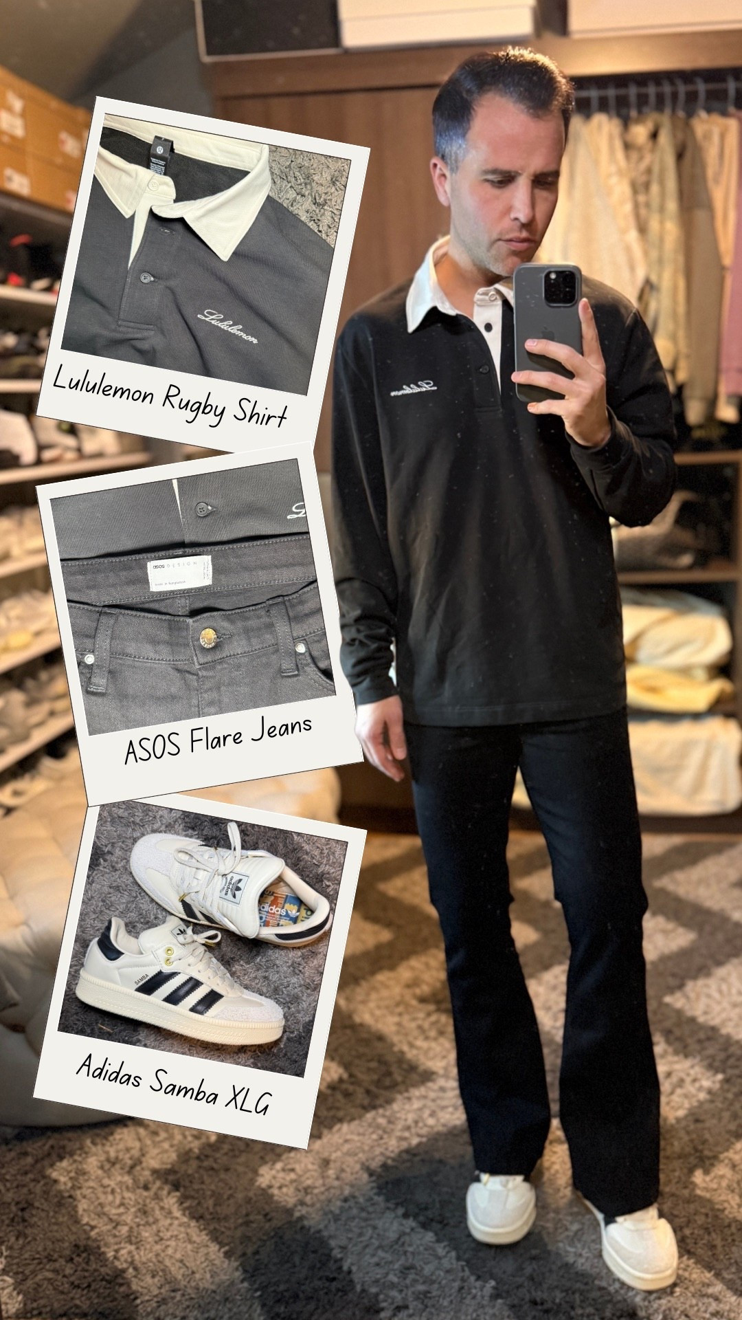 Easy everyday outfit that still feels pulled together. I love a black and white  classic rugby shirt, so when I saw this Lululemon rugby I had to have it. Paired with black asos design flare jeans and Adidas Sambas for a clean, slightly elevated casual look. The contrast collar gives it that timeless, preppy feel while the jeans keep it modern. This is one of those outfits that works for casual dinners, running around town, or anytime you want something simple but intentional.

#LTKootd #LTKgrwm #LTKMens