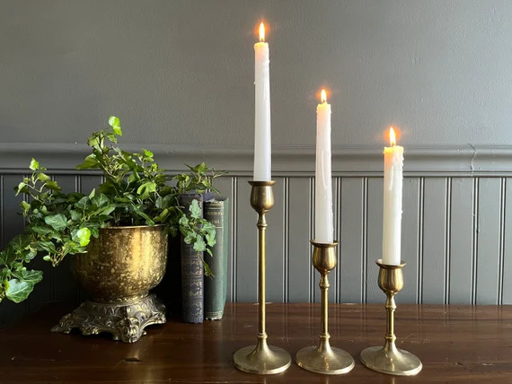 Vintage Set of 3 Graduate Tulip Brass Candlestick Holders | Etsy (US)