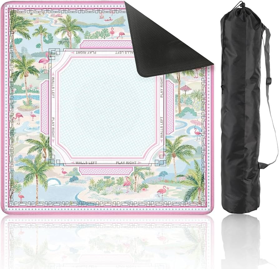 Mahjong Mat 31.5" x 31.5" Tropical Palm Tree Pastel Pink Blue Accents Non-Slip Noise Reduction Ma... | Amazon (US)