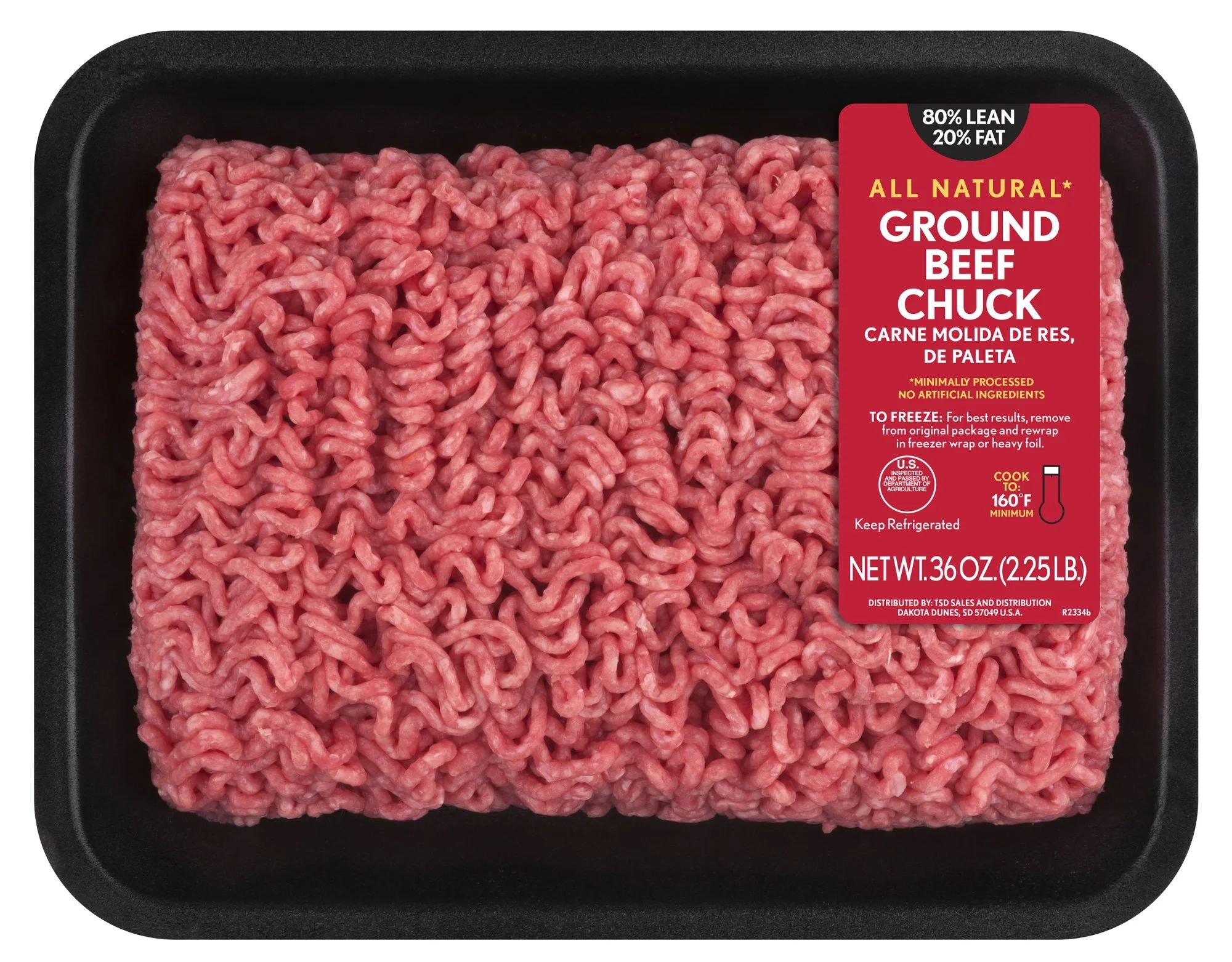 All Natural* 80% Lean/20% Fat Ground Beef Chuck Tray, 2.25 lb (Fresh) - Walmart.com | Walmart (US)