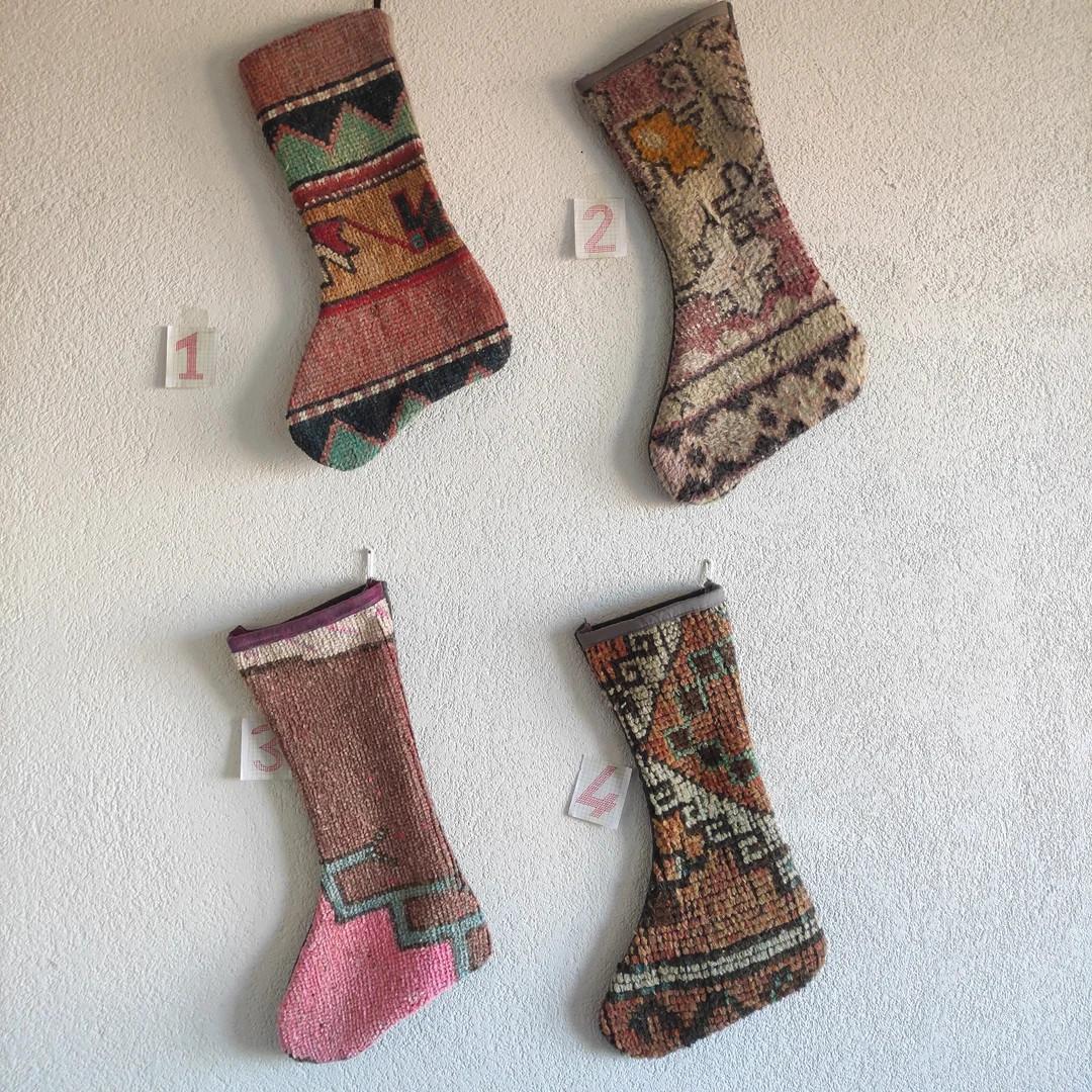 Vintage Christmas stocking handmade christmas decor socks , designer socks , decorative santa soc... | Etsy (US)