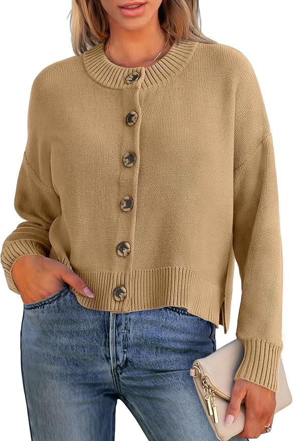 ANRABESS Women Knit Cardigans Sweater Open Front Button Down Long Sleeve Cropped Lady Jacket Outw... | Amazon (US)