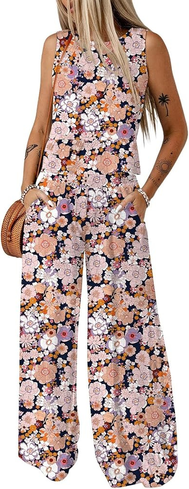 Dokotoo Pants Sets Women 2 Piece Outfits Sleeveless Round Neck Tank Tops Matching Sets for Women ... | Amazon (US)