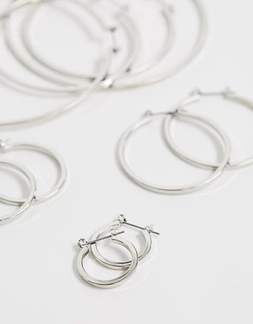 ASOS DESIGN pack of 5 hoop earrings in mixed size in silver tone | ASOS US