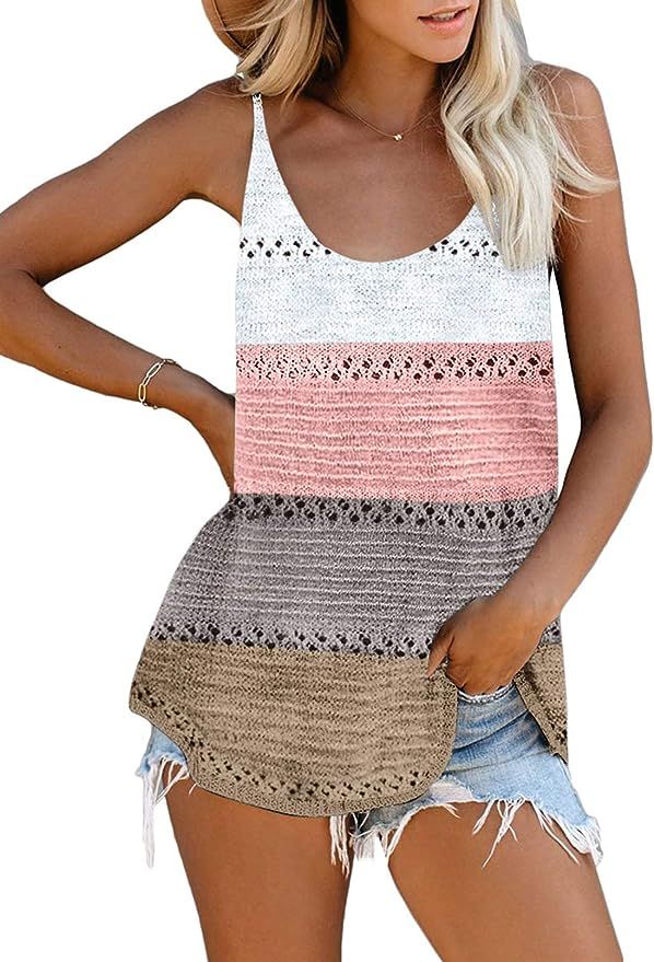 Zecilbo Women's Summer Scoop Neck Knit Cami Tank Tops Loose Sleeveless Blouse Shirts | Amazon (US)