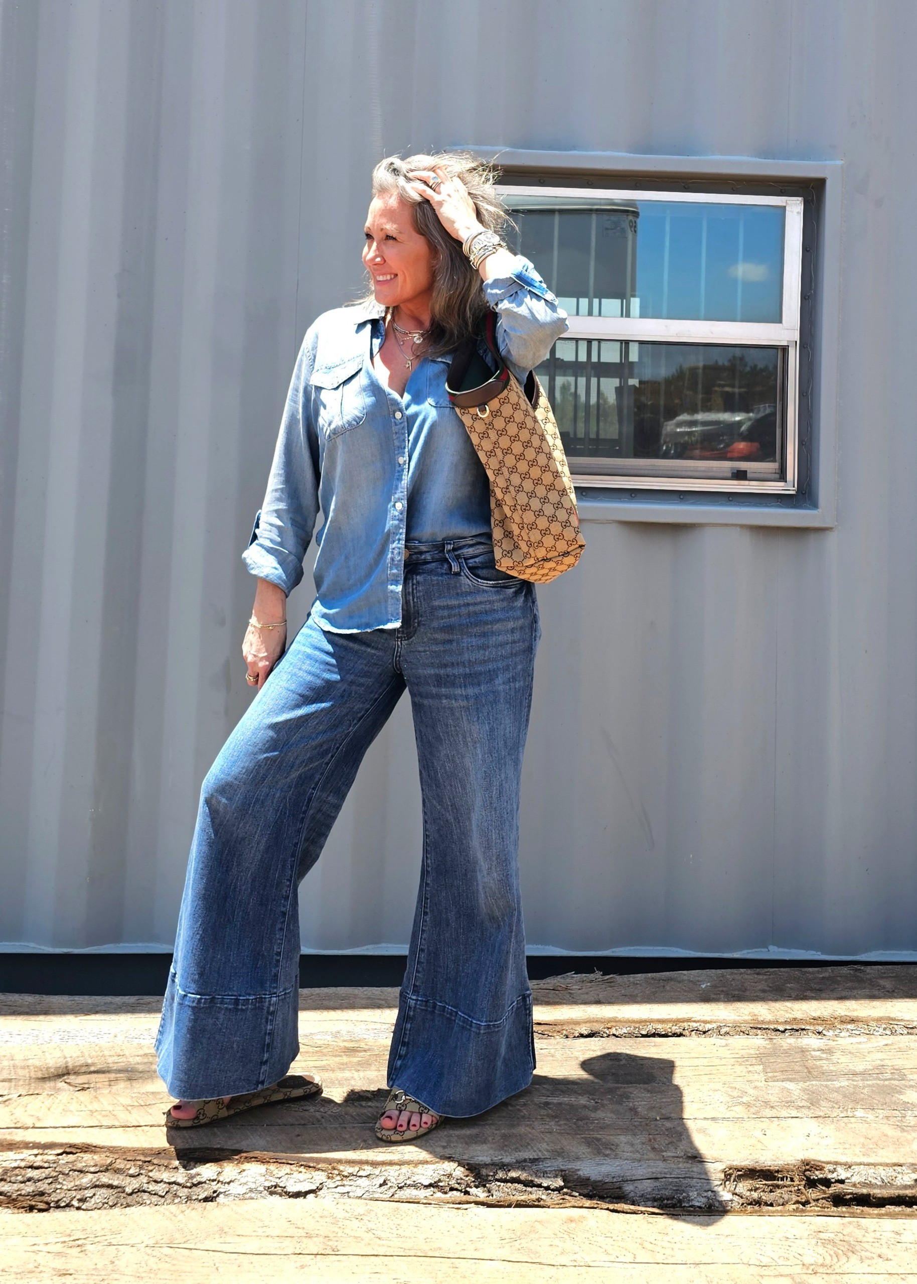 Denim is definitely having it's moment this year and I am LOVING every minute of it!!These jeans are my absolute fave and this shirt ia so buttery soft!!! I'm 5'6 160lbs wearing a 10 in jeans and Lrg in shirt (36Ds have to fit in there!

#LTKMidsize #LTKOver40 #LTKootd