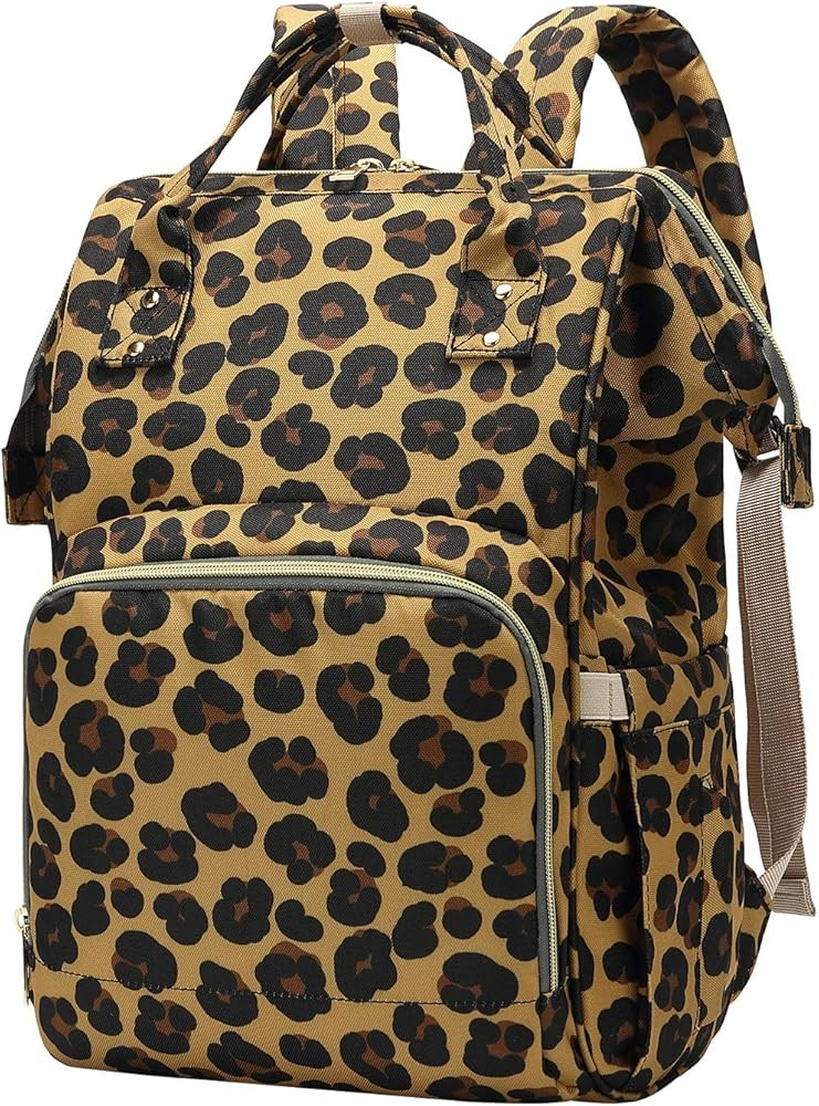 Adult Leopard Pattern Diaper Bag Backpack, Large Nappy Bag Changing Bag for Mom Dad | Amazon (US)