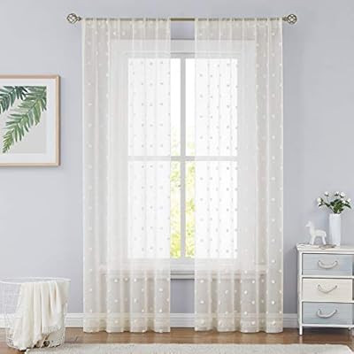 Metro Parlor Pom Ivory Sheer Curtains 95 Inches Long for Bedroom, Boho Decor Rod Pocket Voile Win... | Amazon (US)