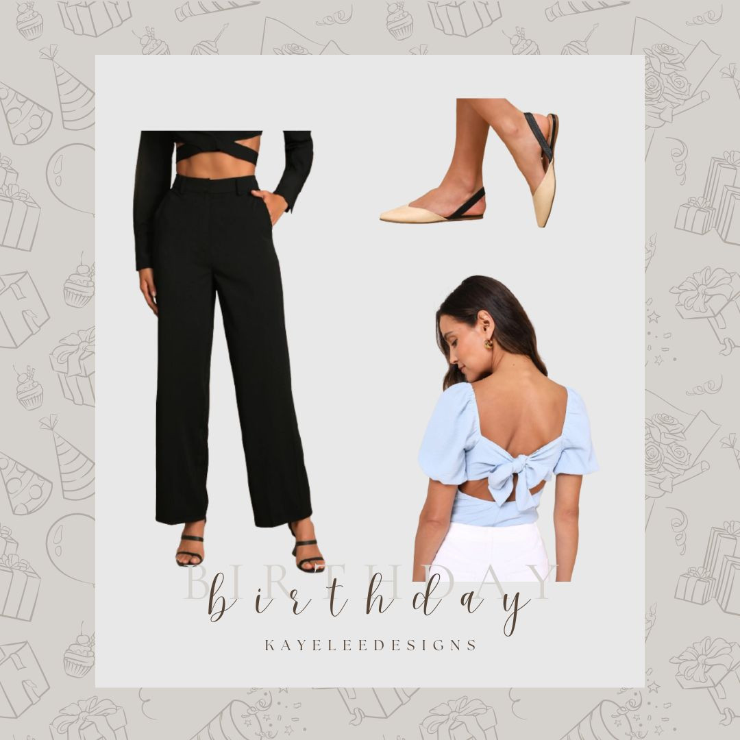 Day 3 of my Birthday Wishlist! I will always promote Lulus clothes because I know they are good quality, will last me a long time, and my size is consistent on the site. I'm a medium in bottoms, tops, and dresses at Lulu. If I want a tighter fit, I will go down a size, but I typically order a medium in everything. My birthday is coming up soon (June 19th), and here's why I'm eyeing these specific pieces:

1. So Get This Black High-Waisted Wide-Leg Trouser Pants: These black work pants not only look super comfortable but are versatile and can be worn with many outfits.

2. Abundance of Love Blue Textured Puff Sleeve Tie-Back Bodysuit: I love bodysuits because they tuck into pants so well. This blue top is not only the perfect color for spring, but I can see myself wearing it during the winter. The bow on the back elevates the outfit, even if you pair the top with simple black pants.

3. Mae Beige and Black Suede Pointed-Toe Slingback Flats: These shoes are not only affordable but will go with any color. I like to wear flats to work because they are comfortable not only when sitting at your desk but also when running around doing errands.

4. Adyn White V-Neck T-Shirt Bodysuit & Skyra Black T-Shirt Bodysuit: Like I said before, a bodysuit is perfect for tucking in, making your work outfit look appropriate. Having these basic tees is perfect to have on hand for any outfit all year long.

5. A Power Mood Olive Green High-Waisted Wide Leg Trouser Pants: Just like the black trouser pants, these pants are perfect to have for work. Olive green is the color of my work logo: Fonde Interiors, and my favorite color.

 

 