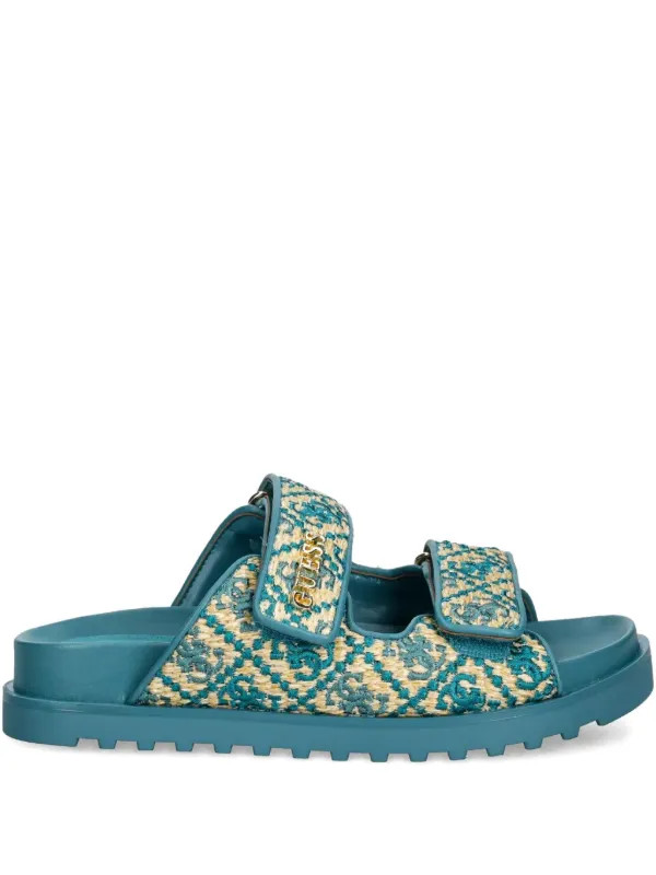 GUESS USA Fadeliza Textured double-strap Flat Sandals | Green | FARFETCH | Farfetch Global