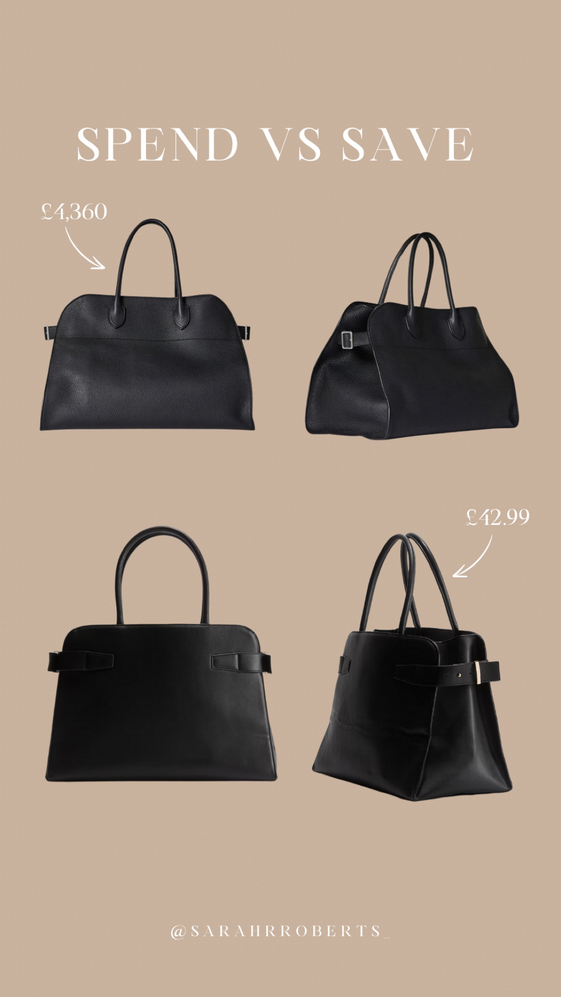 SPEND VS SAVE 💸

Another great alternative to the sold out Row bag for a much better price!!

Designer handbags, high street finds, designer dupes, autumn handbags

#LTKautumn #LTKluxury #LTKuk