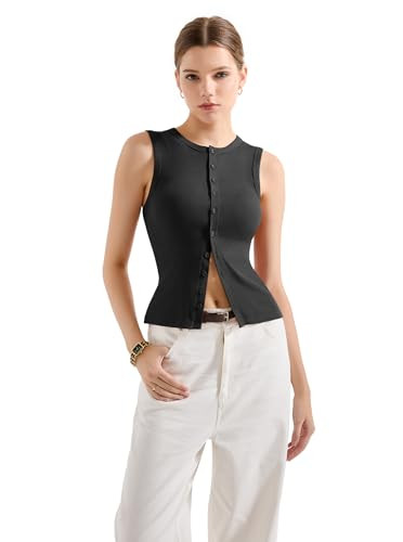 SUUKSESS Women Button Down Going Out Trendy Tops Ribbed Sexy Vest Y2K Tank Tops | Amazon (US)