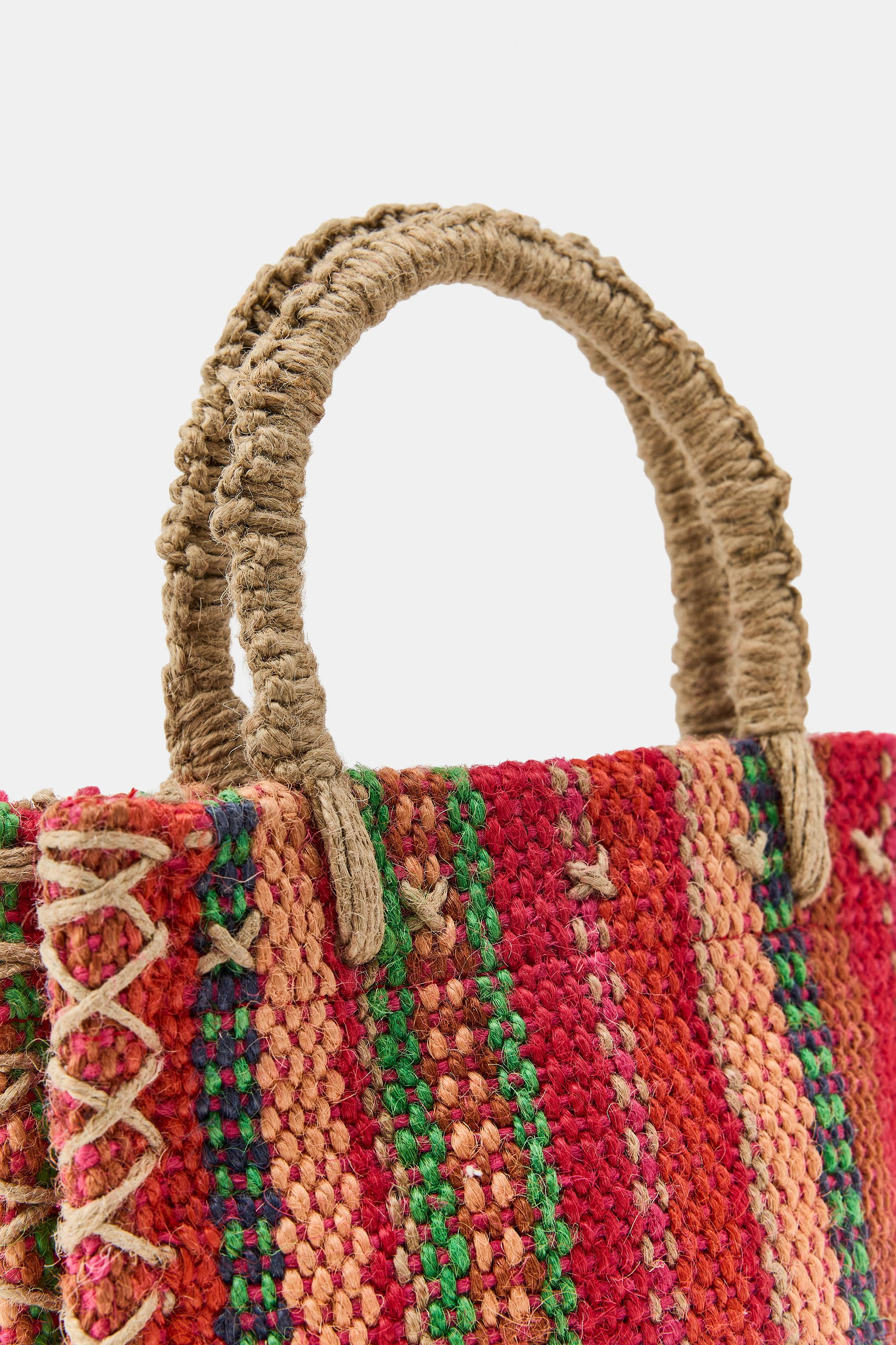 100% JUTE STRIPED SQUARE MINI BAG | Zara Canada