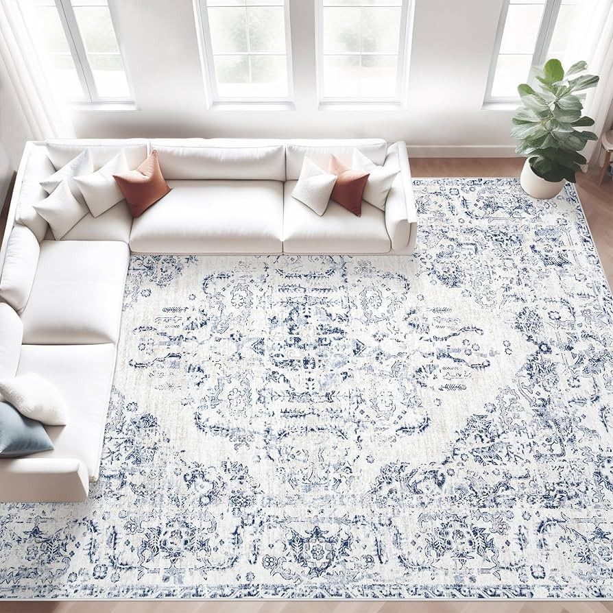 8x10 Area Rugs for Living Room: Washable Rug Vintage Large Rugs Soft Non Slip Low Pile Rug Floral... | Amazon (US)