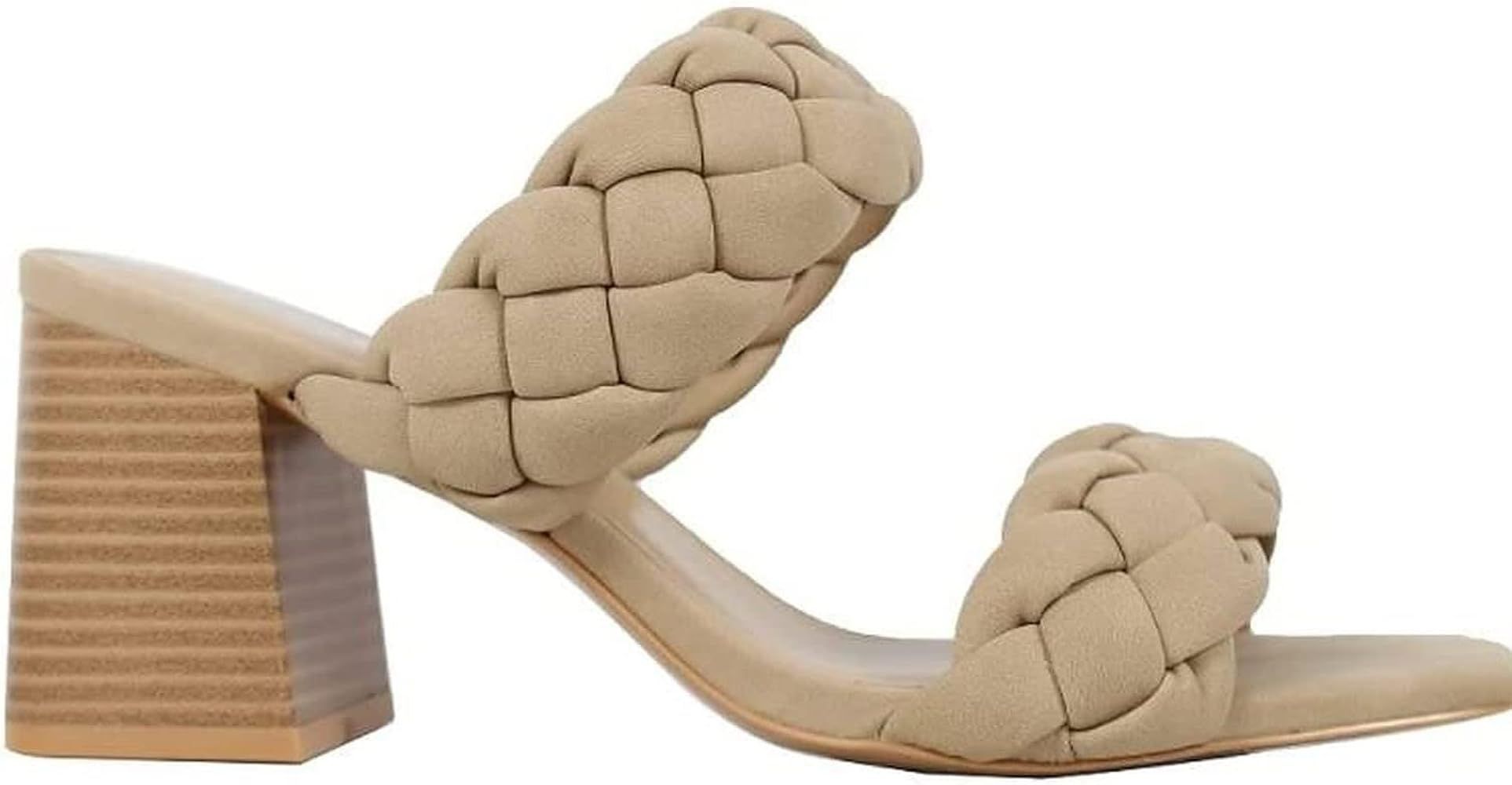 SODA MOSTLY ~ Women's Braided Open Toe Double Strap Stacked Heels | Amazon (US)