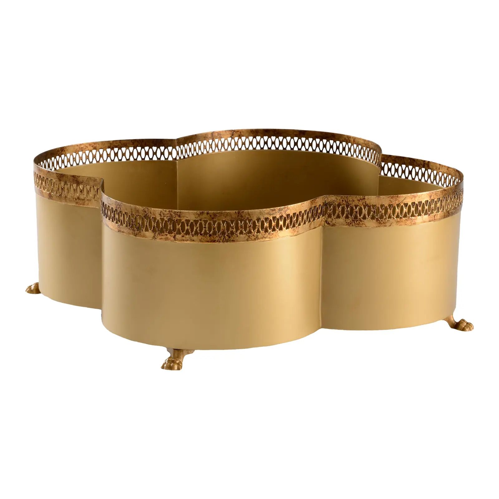 Tracery Cachepot with Antique Gold Finish | Chairish