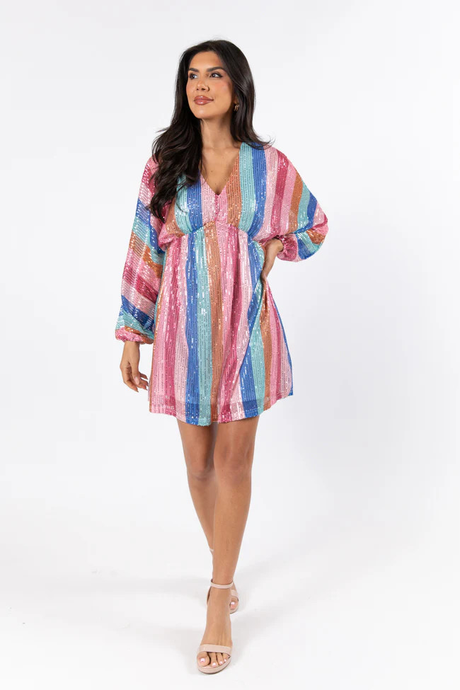 Count On Me Multi Stripe Sequin Dress FINAL SALE | Pink Lily