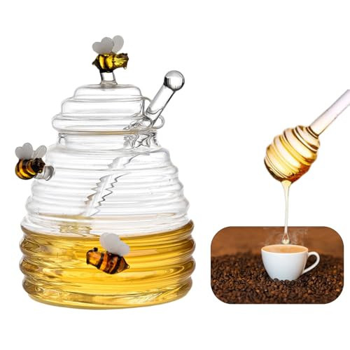 siluowna glass honey jar with dipper,beehive shaped honey pot,honey container with dipper large,17 oz | Amazon (US)