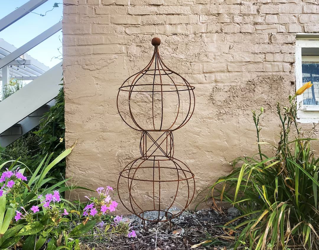 Wrought Iron 46"Double Bob Topiary Flower Trellis, Tall Plant Climber, Vegetable Garden, Big  Rus... | Etsy (US)