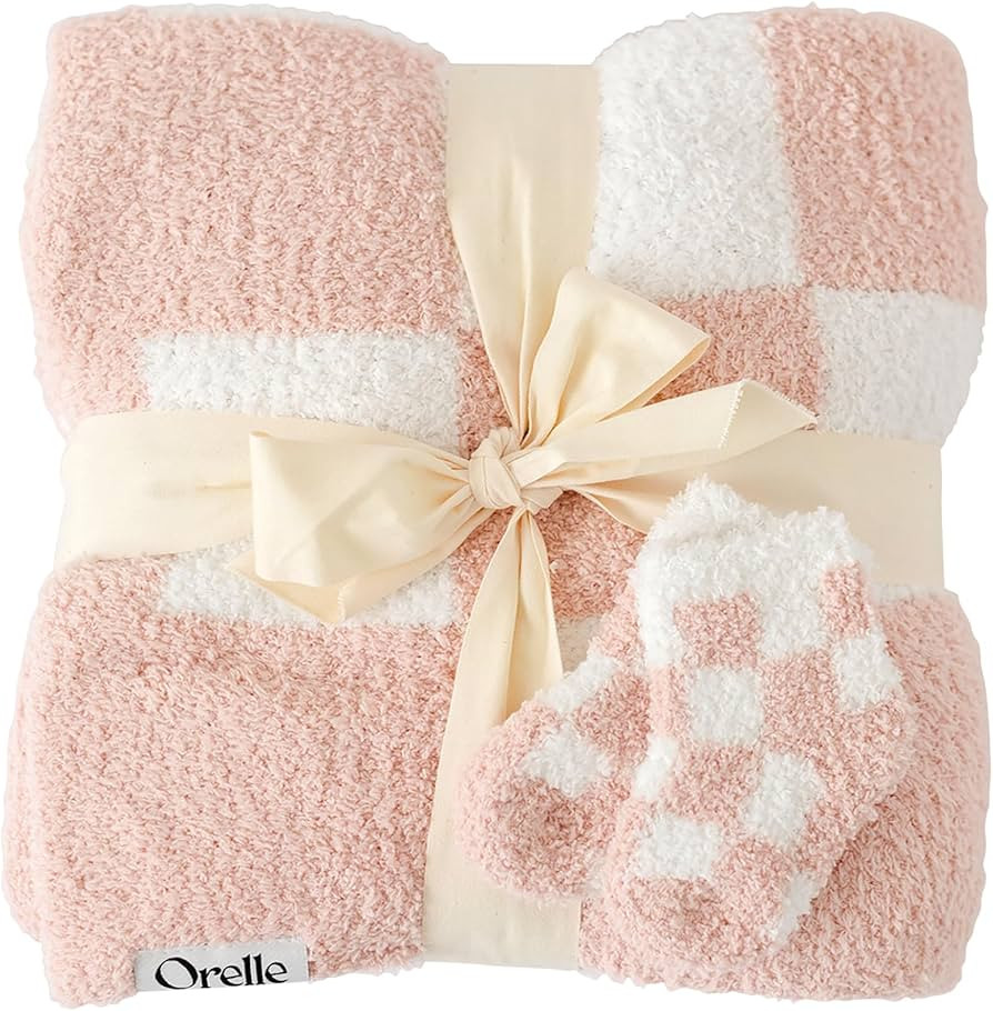 Orelle Checkered Baby Blanket & Matching Socks Set | Plush Baby Blanket | Luxury Ultra-Soft & Coz... | Amazon (US)