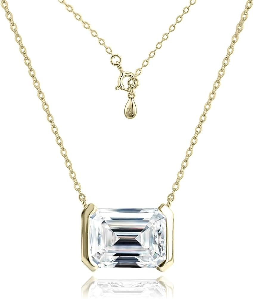 Raneecoco 2.0ct Emerald Cut Solitaire Simulated Diamond CZ Pendant Necklace / 18K Gold Plated Ste... | Amazon (US)