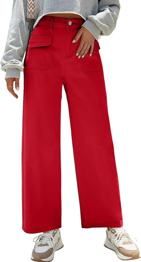 Dokotoo Womens Cargo Pants Women Baggy Wide Leg High Waist Casual Pants Jean Stretch Pants | Amazon (US)