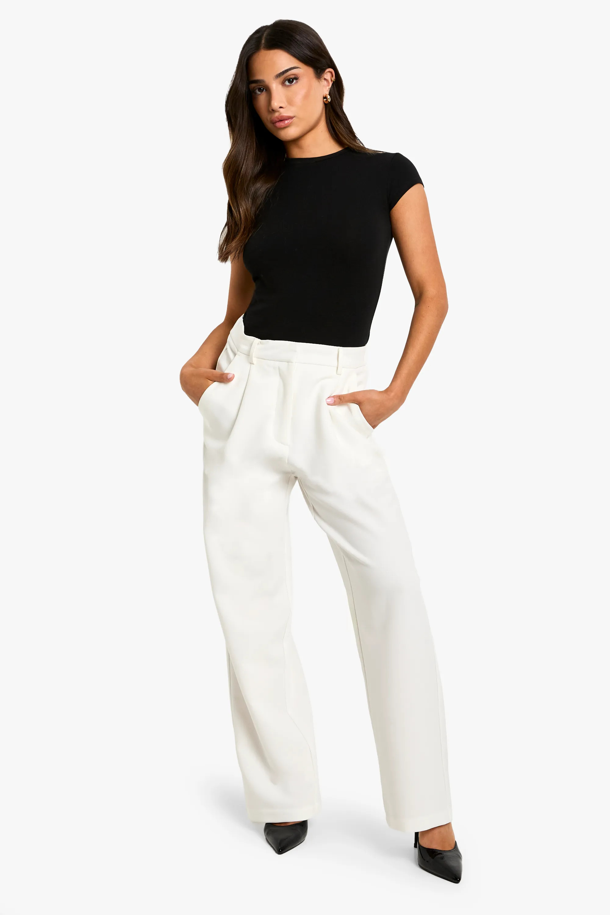 Trousers | Petite Essentail Straight Leg Trouser | boohoo | Dorothy Perkins (UK)