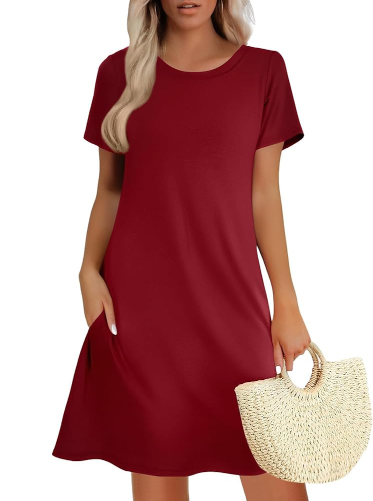 Women's Summer A-Line Dress Mini Short Sleeve T Shirt Dress Flowy Sundresses Beach Cover Ups 2025... | Amazon (US)