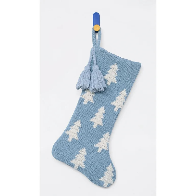 Knit Tree Christmas Stocking, Blue and White, 21", by Holiday Time | Walmart (US)
