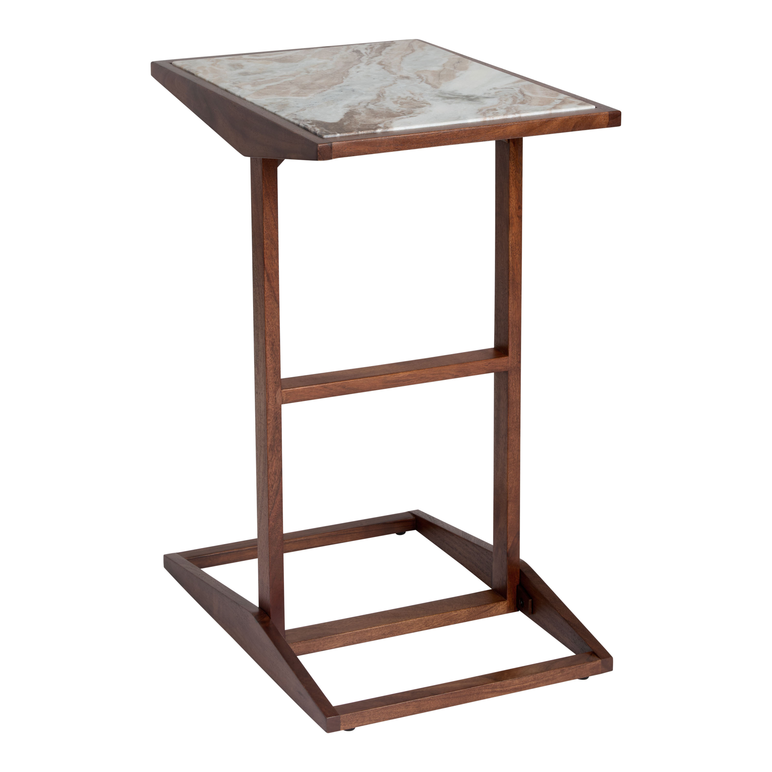 Nelson Brown Marble Top and Wood C Shaped Side Table | World Market