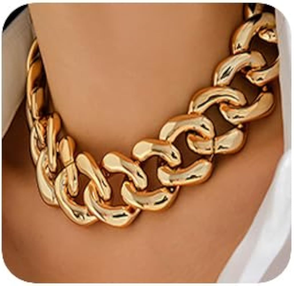 Fashion Gold Silver Punk Cuban Link Chain Choker Bohemian Chunky Chain Necklace Punk Gothic Hip H... | Amazon (US)