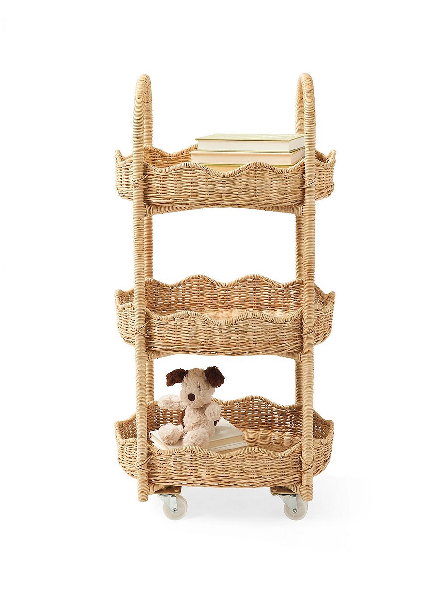 Rattan Wave Rolling Storage Cart | Serena and Lily