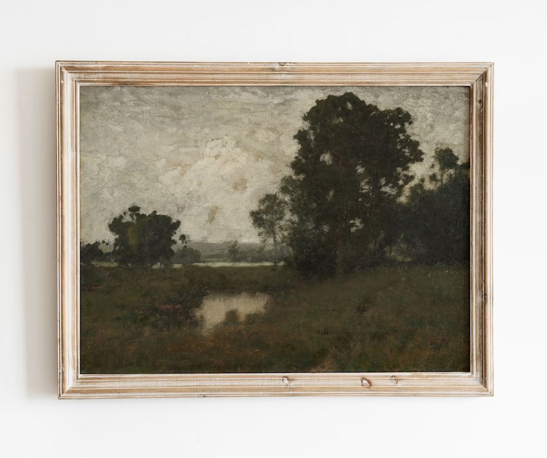 Deep Meadow | Vintage Moody Landscape Print | Dark Green Nature Oil Painting | Digital Download |... | Etsy (US)