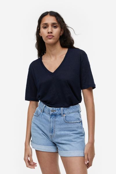 V-neck Linen Jersey T-shirt | H&M (US + CA)