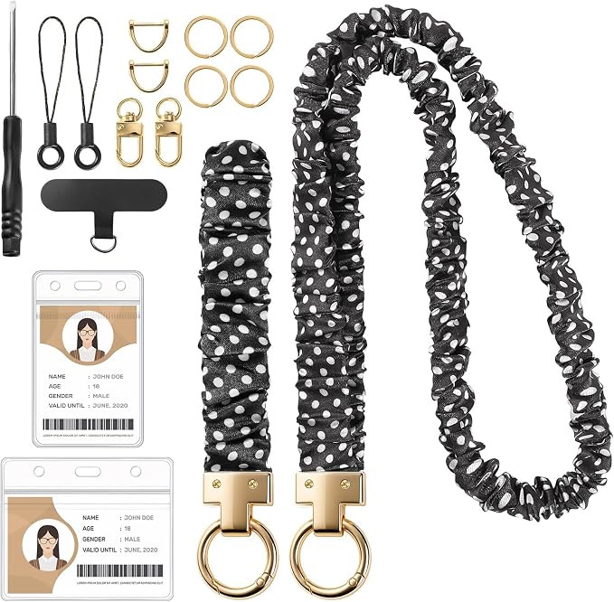 Scrunchie Lanyard with Id Holder and Wristlet Keychain, Black White | Amazon (US)