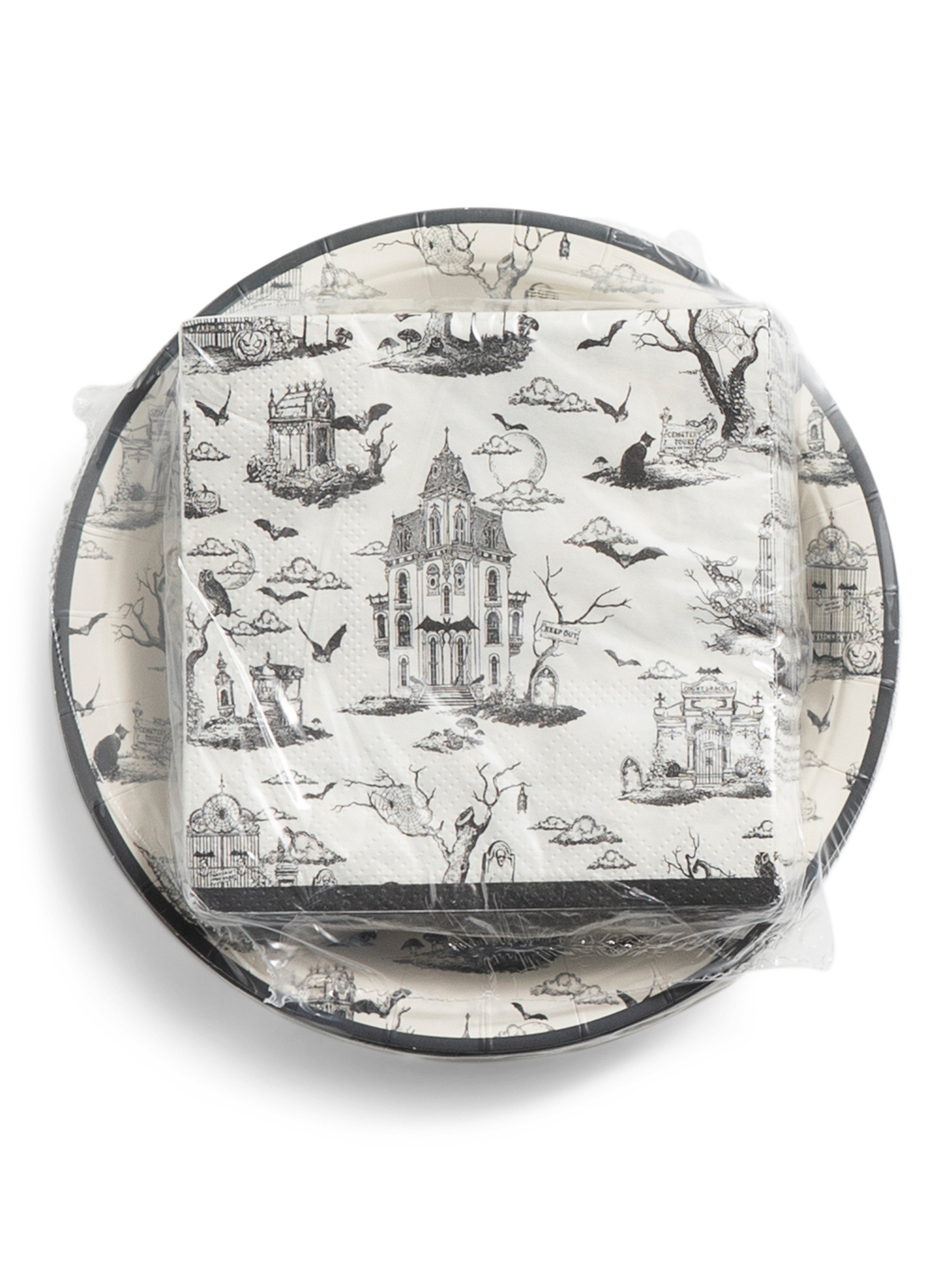56pc Haunted Toile Cocktail Napkins And Dessert Plates Set | TJ Maxx
