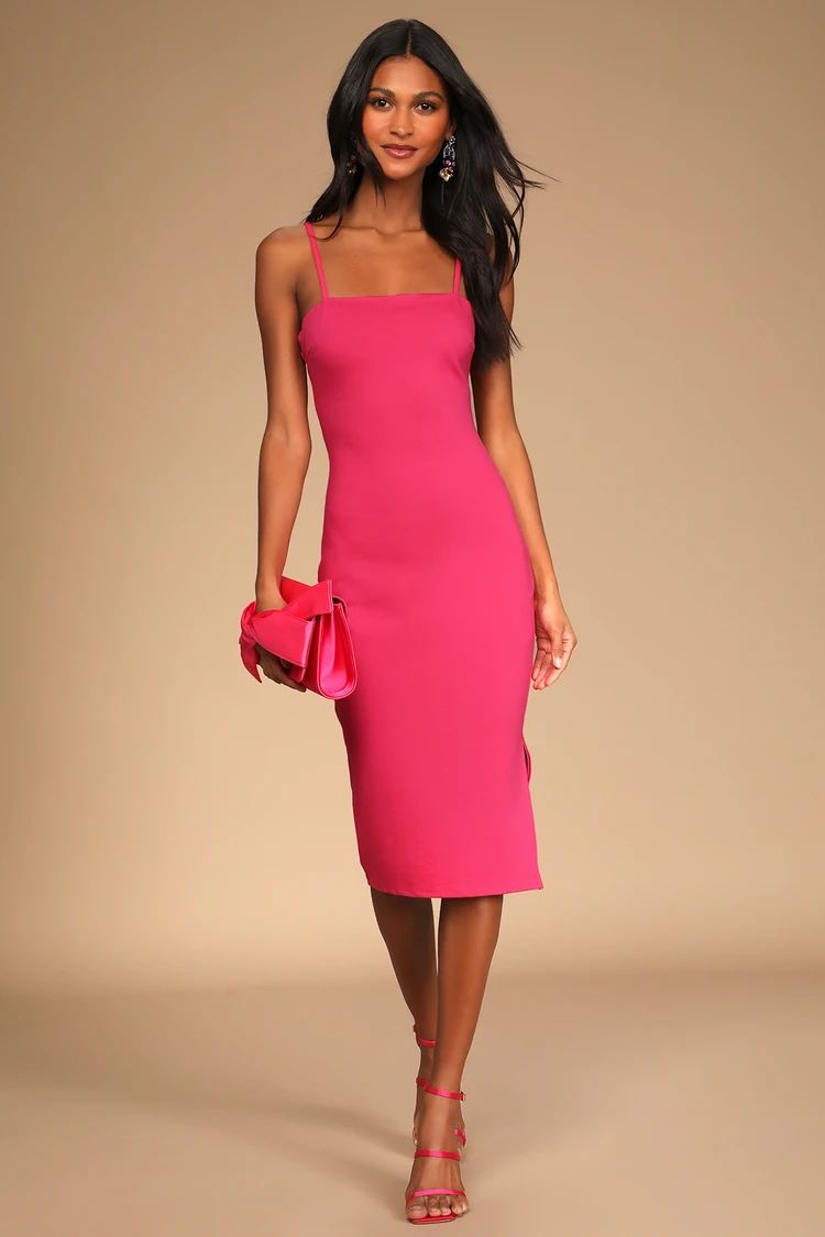 Paulina Hot Pink Bodycon Midi Dress | Lulus