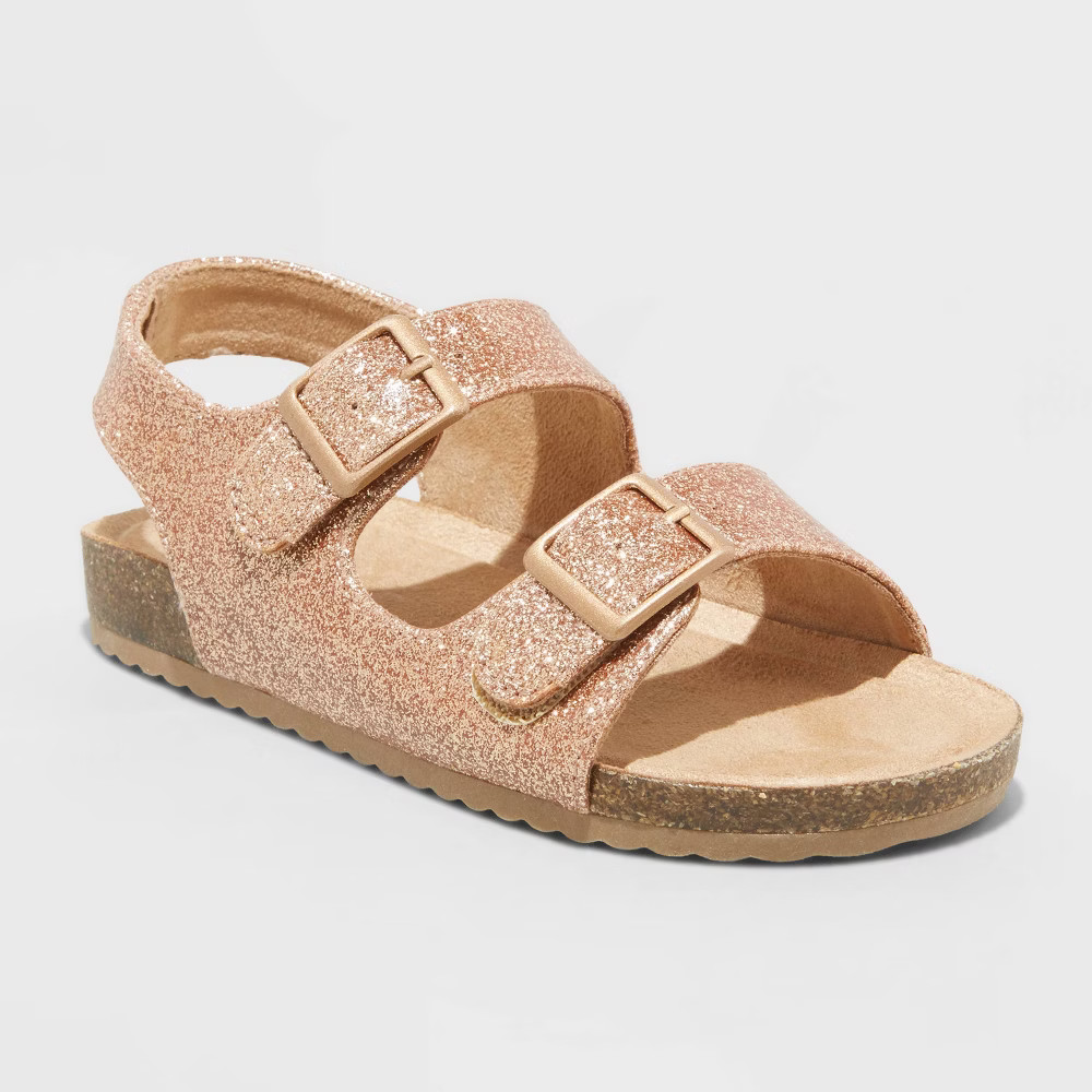 Toddler Reagan Glitter Footbed Sandals - Cat & Jack Rose Gold 5 | Target