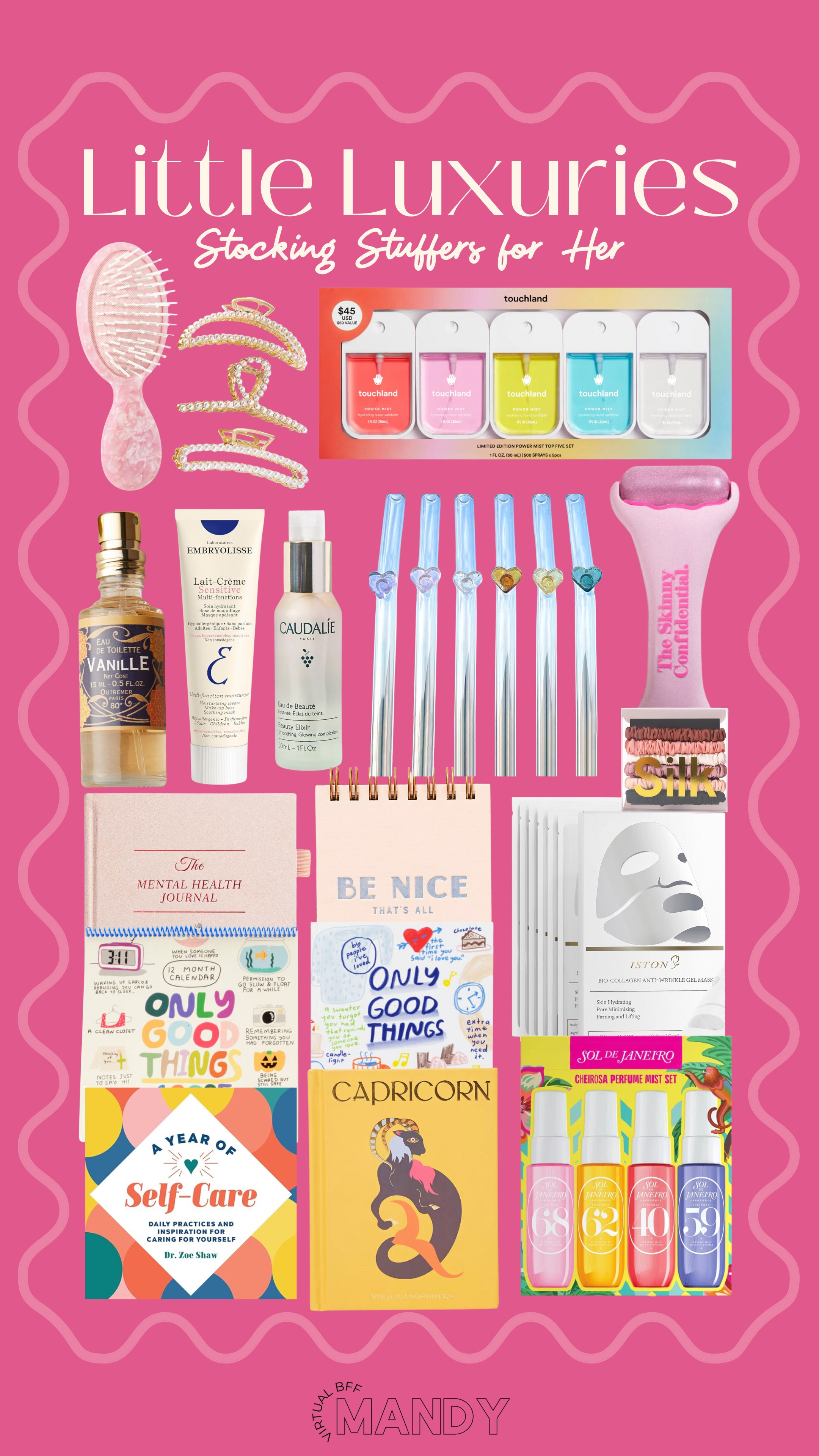 Little Luxuries: Stocking Stuffers for Her! 

Christmas gifts - Holiday gift guide - gift inspo - stocking stuffers - gifts for her - notepad - hair brush - hand sanitizer - glass straws 

#LTKHoliday #LTKGiftGuide