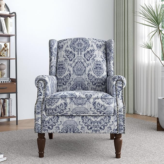 Lumibee Wingback Accent Chair,High Back Floral Armchairs in Fabric,Comfy Upholstered Reading Sing... | Amazon (US)