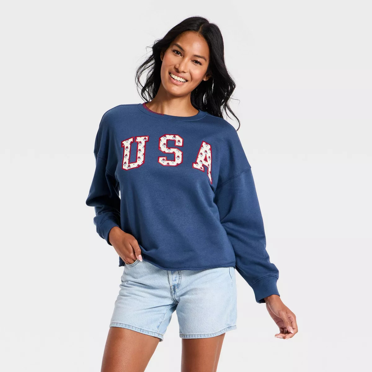 Women's Americana Pullover Sweatshirt - Universal Thread™ Navy Blue Letters S | Target